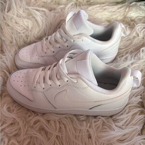 Nike Court Borough Low 2 Triple White Leather Sneakers Youth 6Y School